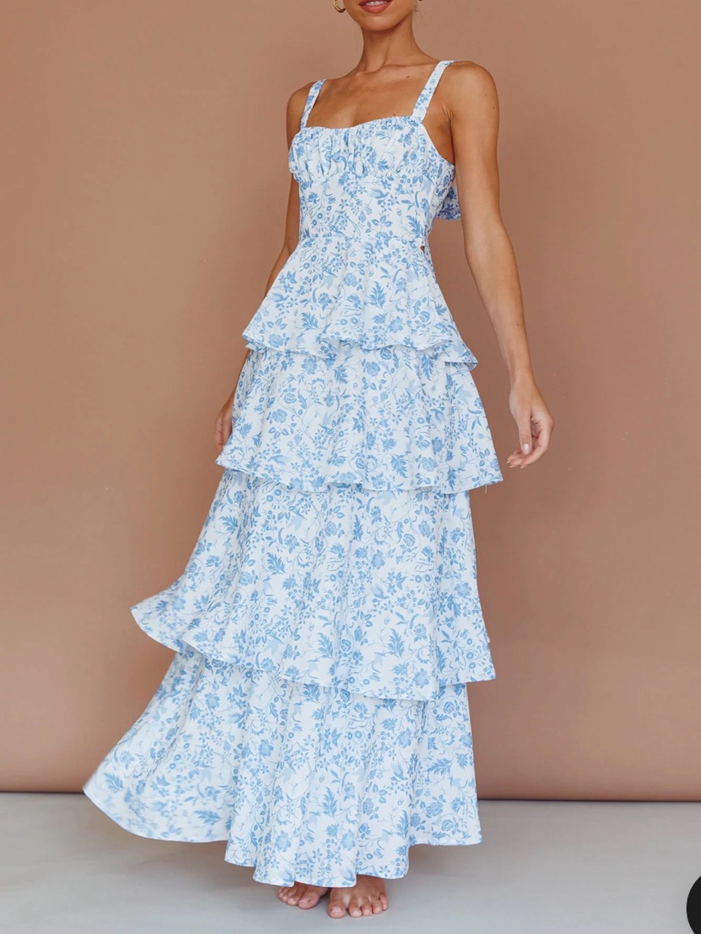 Selfie Leslie Tiered Blue Floral Maxi Dress - Women